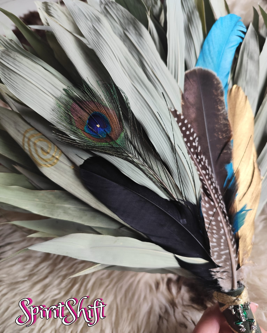 Chakapa • Green Leather • Frog Charm • Feathers • Shipibo Healing Rattle • Pre-made GENUINE SpiritShift